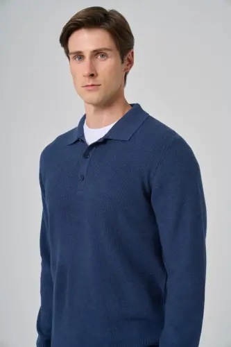 Modazone Erkaklar uchun Indigo Trend Polo Yoqali Dynamic Fit Erkin Bichimdagi Trikotaj - 4