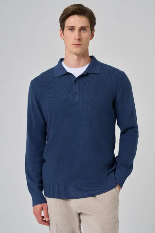 Modazone Erkaklar uchun Indigo Trend Polo Yoqali Dynamic Fit Erkin Bichimdagi Trikotaj - MORVEN