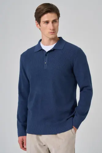 Modazone Erkaklar uchun Indigo Trend Polo Yoqali Dynamic Fit Erkin Bichimdagi Trikotaj - MORVEN (1)