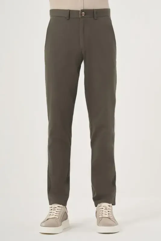 Modazone Erkaklar yashil yozgi paxta yon cho'ntak Slim Fit Chino shim - MORVEN