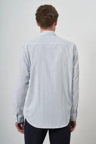 Morven Erkek A-Beyaz Trend Çizgili Slim Fit İtalyan Yaka Gömlek - 5