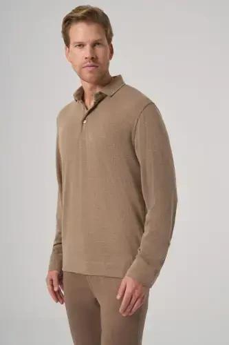 Morven Erkek A-Kahverengi Trend Düğmeli Polo Yaka Sweatshirt - MORVEN (1)