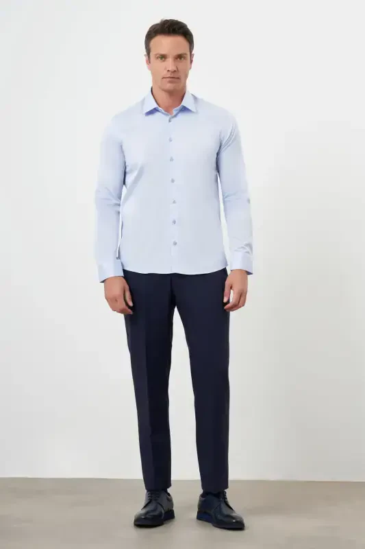 Morven Erkek A. MAVİ Pamuk Düz Desen Sert Yaka Slim Fit Gömlek - 4