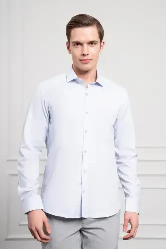 Modazone Erkek A. MAVİ Pamuk Trend Slim Fit İtalyan Yaka Gömlek - MORVEN (1)