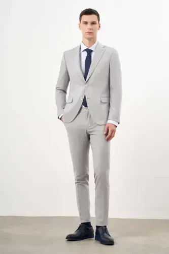 Modazone Erkek A. MAVİ Poliviskon Trend Çizgili Desen Slim Fit Mono Yaka Takım Elbise - MORVEN (1)