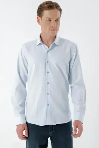 Morven Erkek A. MAVİ Trend Baskılı Desenli İtalyan Yaka Slim Fit Gömlek - MORVEN (1)