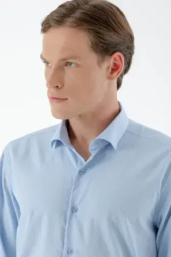 Morven Erkek A. MAVİ Trend Çizgili Panolu İtalyan Yaka Slim Fit Gömlek - 4