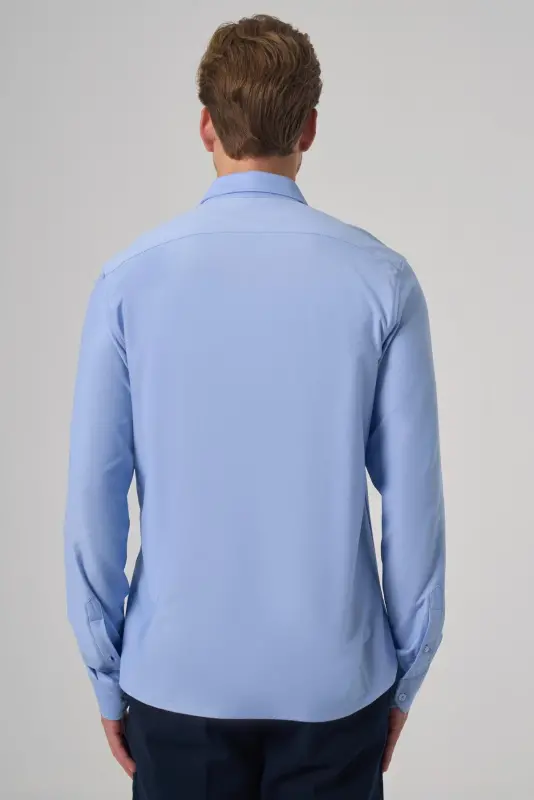 Morven Erkek A. MAVİ Trend Düz Slim Fit Tam İtalyan Yaka Gömlek - 5