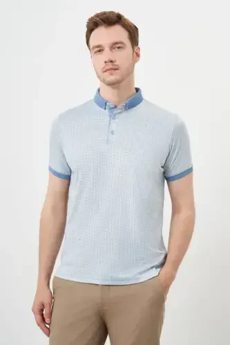 Modazone Erkek A. MAVİ Trend Merserize Jakar Desen Düğmeli Yaka Dynamic Fit T-Shirt - MORVEN (1)