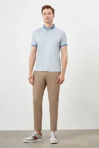 Morven Erkek A. MAVİ Trend Merserize Jakar Desen Düğmeli Yaka Dynamic Fit T-Shirt - 4