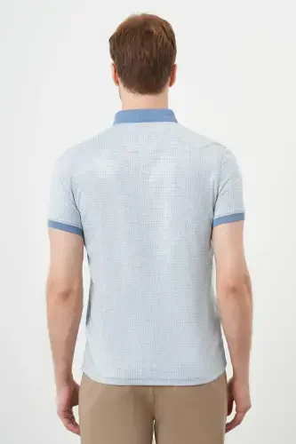 Morven Erkek A. MAVİ Trend Merserize Jakar Desen Düğmeli Yaka Dynamic Fit T-Shirt - 5