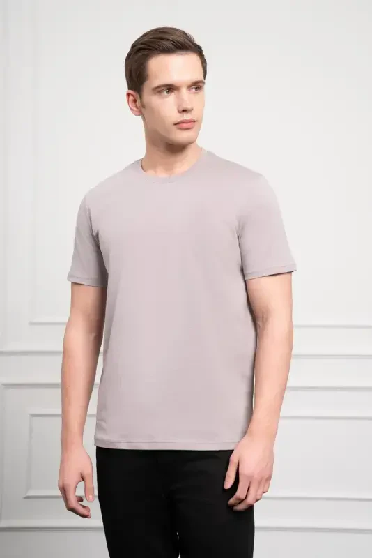 Modazone Erkek AÇIK GRİ Basic Bisiklet Yaka Dynamic Fit Pamuk T-Shirt - 3