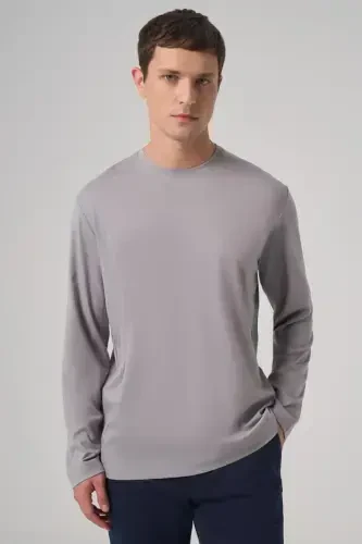 Modazone Erkek AÇIK GRİ Trend Bisiklet Yaka Rayon Sweatshirt 