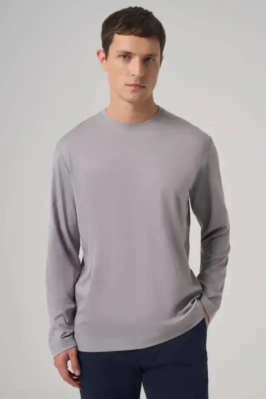 Modazone Erkek AÇIK GRİ Trend Bisiklet Yaka Rayon Sweatshirt - MORVEN