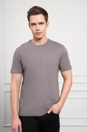 Morven Erkek Antrasit Basic Bisiklet Yaka Dynamic Fit Pamuk T-Shirt 