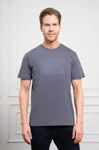Morven Erkek Antrasit Trend Bisiklet Yaka Dinamik Fit Pamuk T-Shirt - 1
