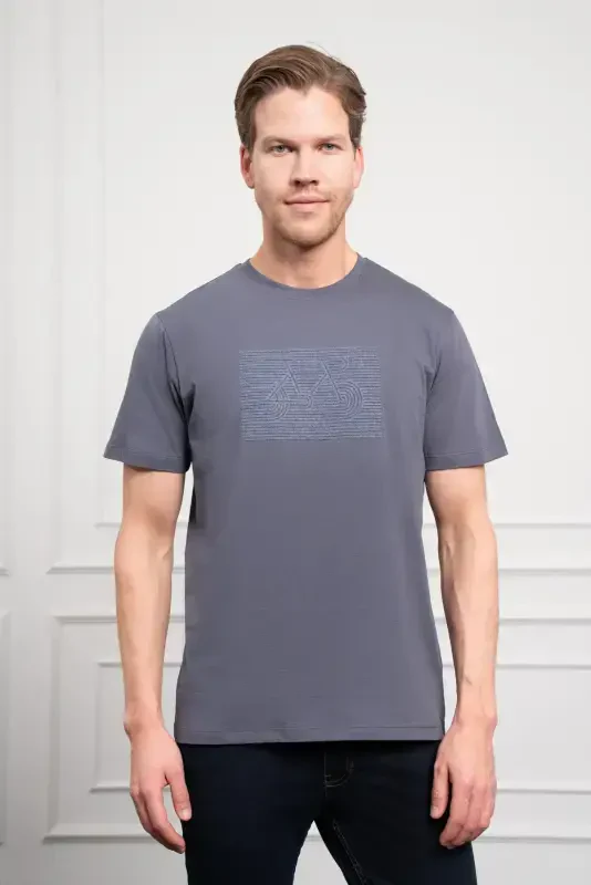 Morven Erkek Antrasit Trend Bisiklet Yaka Dinamik Fit Pamuk T-Shirt - 1