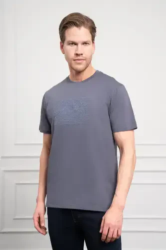 Morven Erkek Antrasit Trend Bisiklet Yaka Dinamik Fit Pamuk T-Shirt - 3