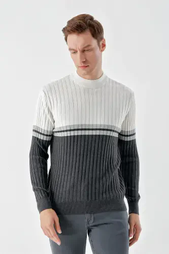 Morven Erkek Antrasit Trend Panolu Bato Yaka Dynamic Fit Rahat Kesim Triko - MORVEN (1)