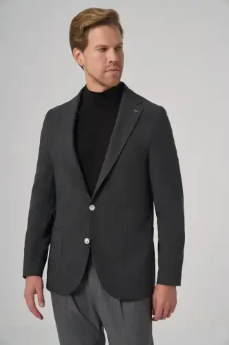 Modazone Erkek Antrasit Trend Slim Fit Mono Yaka Ceket - MORVEN (1)