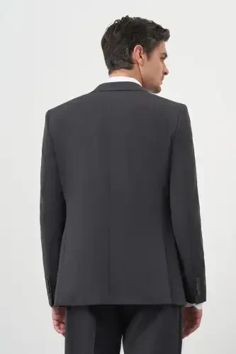 Morven Erkek Antrasit Yün Slim Fit Mono Yaka Takım Elbise - 5