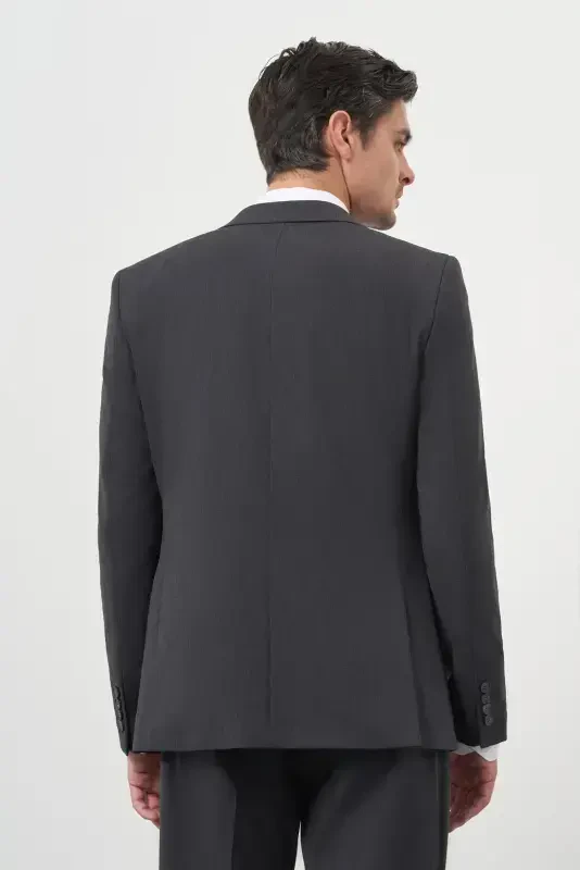 Morven Erkek Antrasit Yün Slim Fit Mono Yaka Takım Elbise - 5