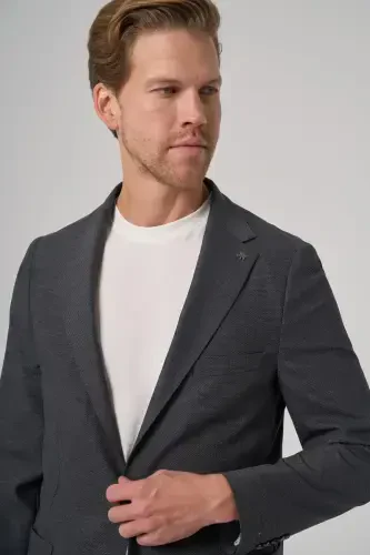 Morven Erkek Antrasit Yünlü Slim Fit Mono Yaka Ceket - 3