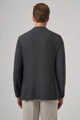 Morven Erkek Antrasit Yünlü Slim Fit Mono Yaka Ceket - 5