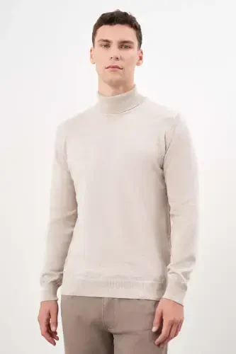 Morven Erkek Bej Basic Balıkçı Yaka Dynamic Fit Rahat Kesim Triko - MORVEN (1)