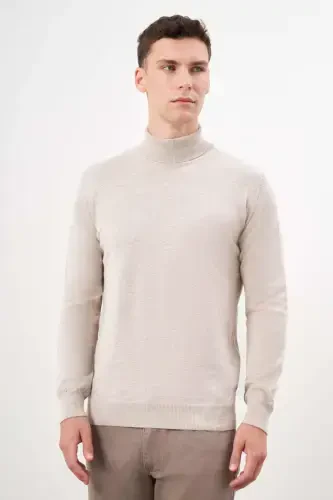 Morven Erkek Bej Basic Balıkçı Yaka Dynamic Fit Rahat Kesim Triko - 3