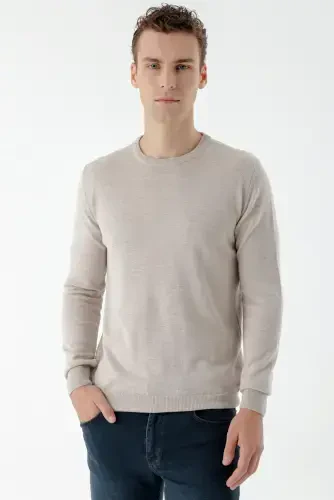 Morven Erkek Bej Basic Bisiklet Yaka Dynamic Fit Rahat Kesim Triko - 3