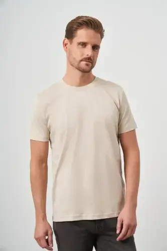 Morven Erkek Bej Basic Bisiklet Yaka Dynamic Fit T-Shirt - MORVEN (1)