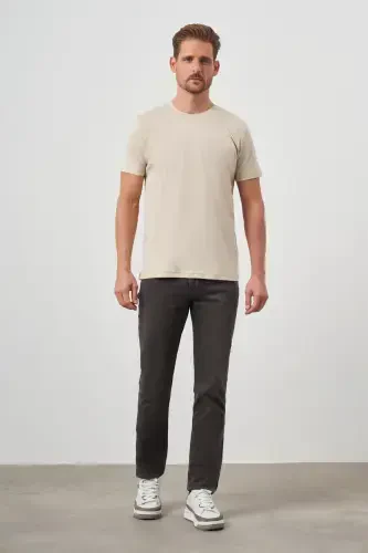 Morven Erkek Bej Basic Bisiklet Yaka Dynamic Fit T-Shirt - 4