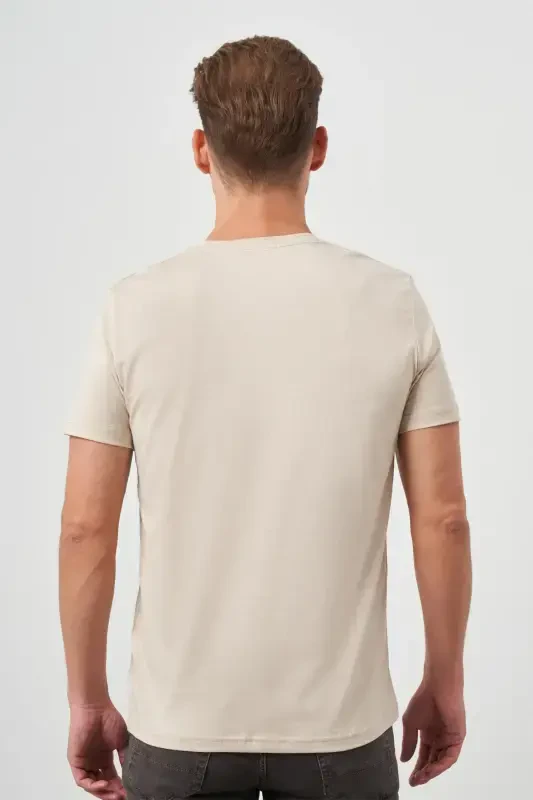 Morven Erkek Bej Basic Bisiklet Yaka Dynamic Fit T-Shirt - 5