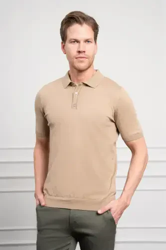 Modazone Erkek Bej Basic Polo Yaka Dynamic Fit T-Shirt - MORVEN (1)