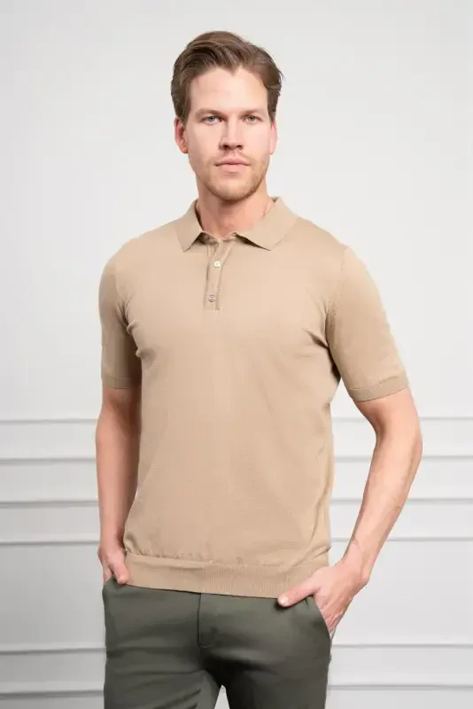 Modazone Erkek Bej Basic Polo Yaka Dynamic Fit T-Shirt - 1