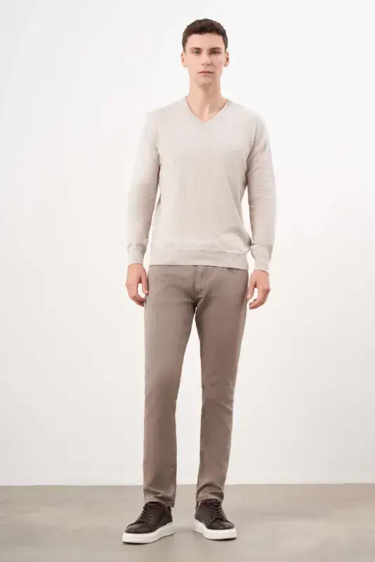 Morven Erkek Bej Basic V Yaka Dynamic Fit Rahat Kesim Triko - 4