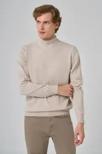 Morven Erkek Bej Basic Yarım Balıkçı Yaka Dynamic Fit Rahat Kesim Triko - MORVEN (1)