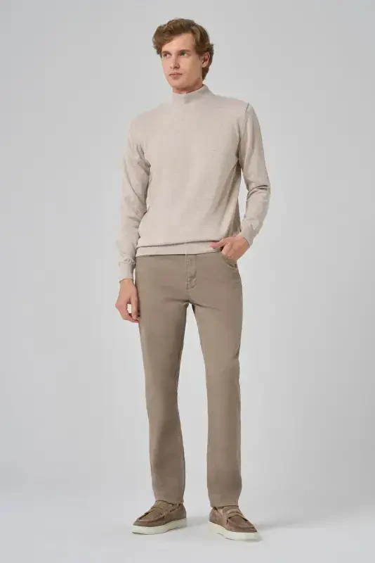 Morven Erkek Bej Basic Yarım Balıkçı Yaka Dynamic Fit Rahat Kesim Triko - 2