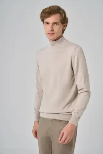 Morven Erkek Bej Basic Yarım Balıkçı Yaka Dynamic Fit Rahat Kesim Triko - 4