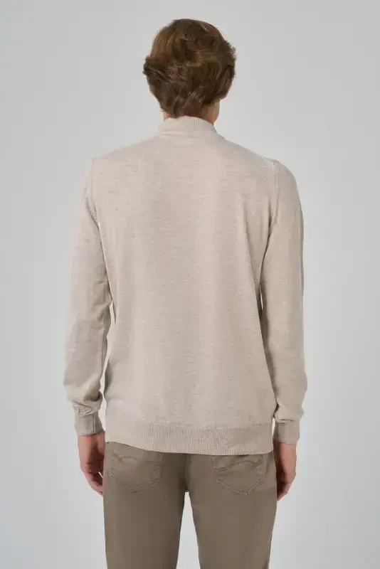 Morven Erkek Bej Basic Yarım Balıkçı Yaka Dynamic Fit Rahat Kesim Triko - 5