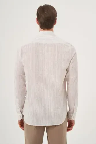 Morven Erkek Bej Keten Trend Dynamic Fit Britli Yaka Gömlek - 6