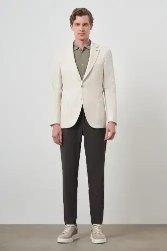 Morven Erkek Bej Keten Trend Slim Fit Mono Yaka Ceket - MORVEN (1)