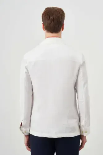 Modazone Erkek Bej Keten Worker Gömlek Mont - 7