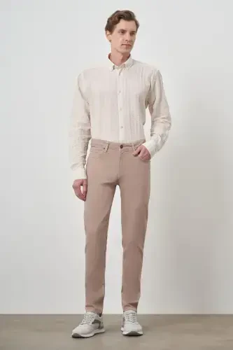 Morven Erkek Bej Pamuk 5 Cep Slim Fit Jean Kot Pantolon - MORVEN (1)