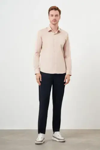 Morven Erkek Bej Pamuk Düz Desen Sert Yaka Slim Fit Gömlek - 4