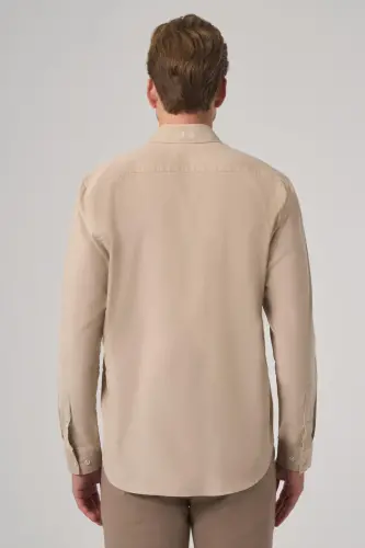 Morven Erkek Bej Pamuk Trend Dynamic Fit Düğmeli Yaka Gömlek - 5