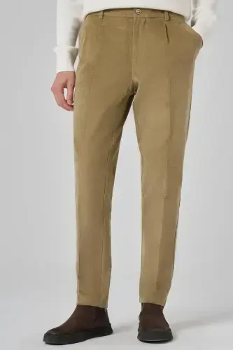 Morven Erkek Bej Pamuk Trend Fitilli Kadife Lastikli Slim Fit Pantolon - MORVEN (1)