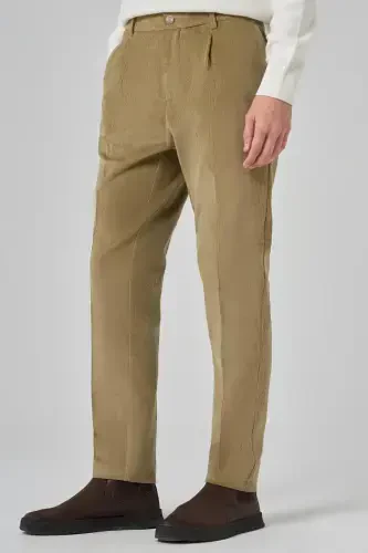 Morven Erkek Bej Pamuk Trend Fitilli Kadife Lastikli Slim Fit Pantolon - 3