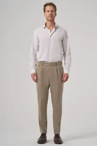 Morven Erkek Bej Poliviskon Trend Desenli Slim Fit Çift Pile Pantolon - 3